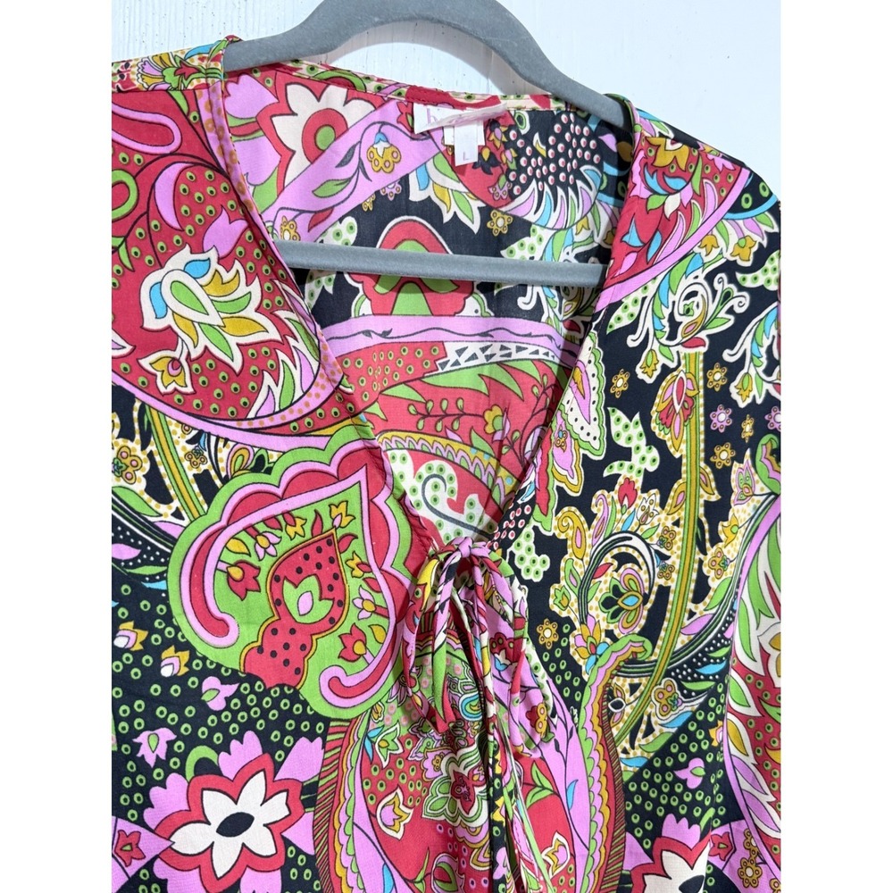 Boemo Paisley Blouse Boho Cottagecore Flowy Tassel Top Large Resortwear